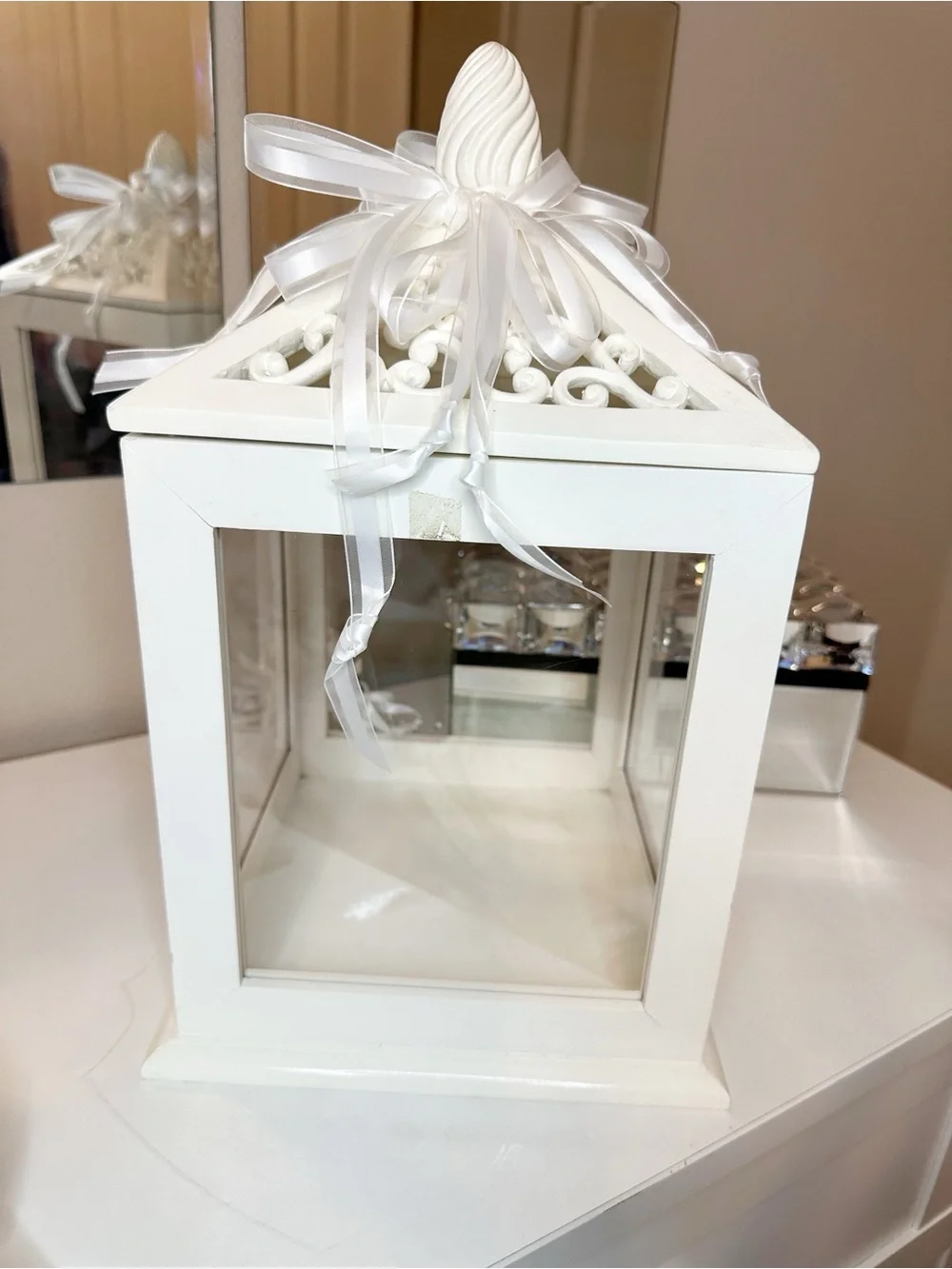 Wedding Card Reception Box- Off White with Ribbon and Pearl Accents